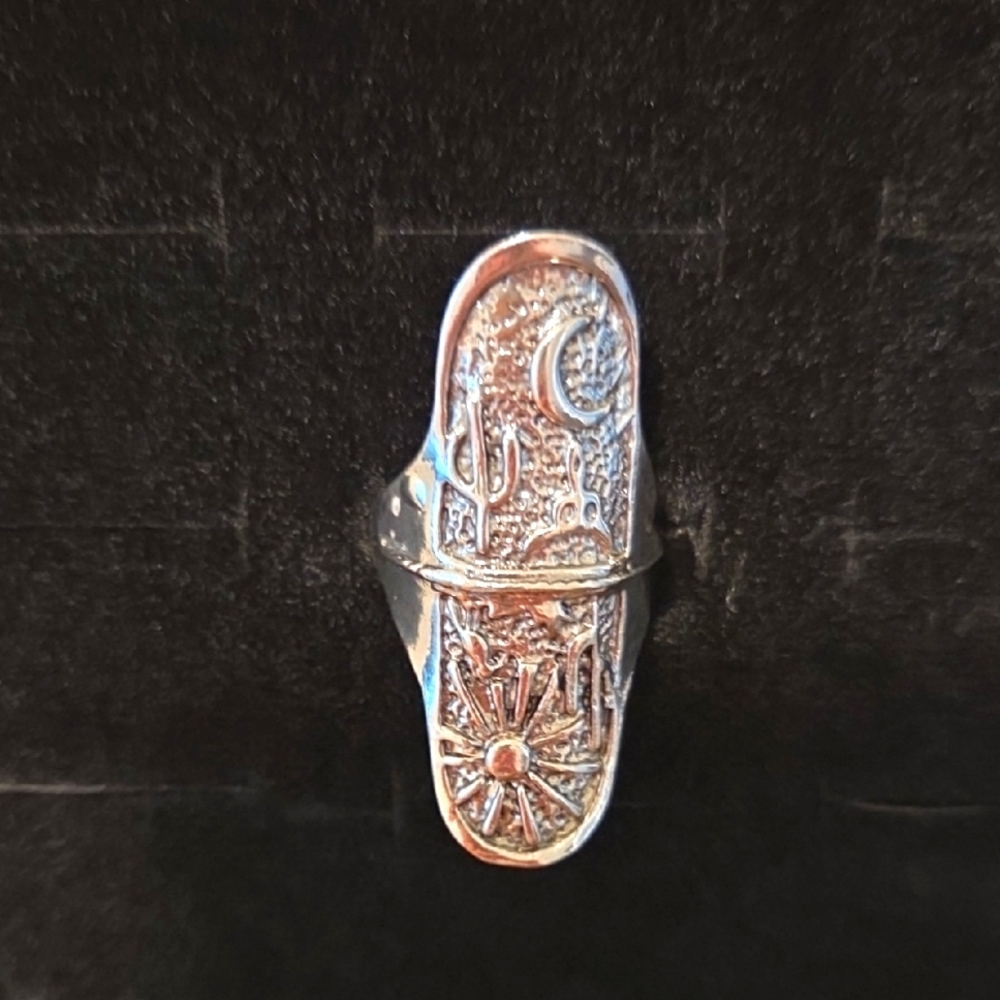 Silvertone Desert Scene Ring